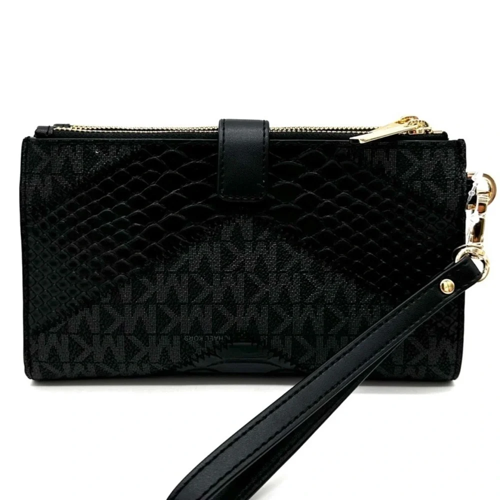 Michael Kors Large Double Zip Wallet Wristlet Black Multi